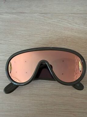 Loewe Paula's Ibiza Aviator Sunglasses Khaki Green Frame Rose-Tinted Lens